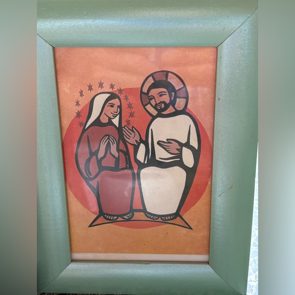 Mary & Jesus artwork with Light Lime Green Frame